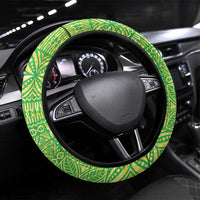 Fiji Lovoni Steering Wheel Cover Fijian Tapa Salusalu Green Glitter