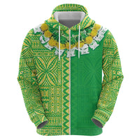 Fiji Lovoni Zip Hoodie Fijian Tapa Salusalu Green Glitter LT05 - Polynesian Pride