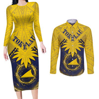 Tokelau Tokehega Day Couples Matching Long Sleeve Bodycon Dress and Long Sleeve Button Shirt National Badge Special Style LT05 Yellow - Polynesian Pride