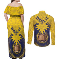Tokelau Tokehega Day Couples Matching Off Shoulder Maxi Dress and Long Sleeve Button Shirt National Badge Special Style LT05 - Polynesian Pride