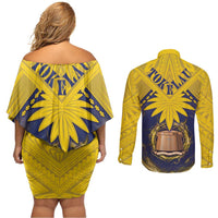 Tokelau Tokehega Day Couples Matching Off Shoulder Short Dress and Long Sleeve Button Shirt National Badge Special Style LT05 - Polynesian Pride