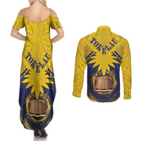 Tokelau Tokehega Day Couples Matching Summer Maxi Dress and Long Sleeve Button Shirt National Badge Special Style LT05 - Polynesian Pride