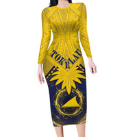 Tokelau Tokehega Day Long Sleeve Bodycon Dress National Badge Special Style LT05 Long Dress Yellow - Polynesian Pride