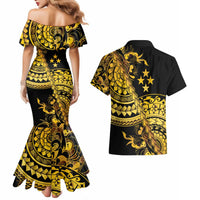 Kosrae Liberation Day Couples Matching Mermaid Dress and Hawaiian Shirt Polynesian Floral Tattoo LT05 - Polynesian Pride