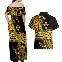 Kosrae Liberation Day Couples Matching Off Shoulder Maxi Dress and Hawaiian Shirt Polynesian Floral Tattoo LT05 - Polynesian Pride