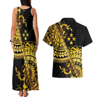 Kosrae Liberation Day Couples Matching Tank Maxi Dress and Hawaiian Shirt Polynesian Floral Tattoo LT05 - Polynesian Pride