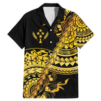 Kosrae Liberation Day Family Matching Mermaid Dress and Hawaiian Shirt Polynesian Floral Tattoo LT05 Dad's Shirt - Short Sleeve Gold - Polynesian Pride