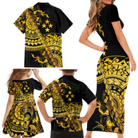Kosrae Liberation Day Family Matching Short Sleeve Bodycon Dress and Hawaiian Shirt Polynesian Floral Tattoo LT05 - Polynesian Pride