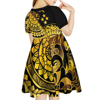Kosrae Liberation Day Kid Short Sleeve Dress Polynesian Floral Tattoo - Polynesian Pride