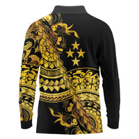 Kosrae Liberation Day Long Sleeve Polo Shirt Polynesian Floral Tattoo - Polynesian Pride