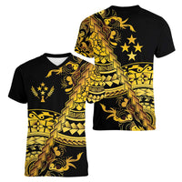 Kosrae Liberation Day Women V-Neck T-Shirt Polynesian Floral Tattoo - Polynesian Pride