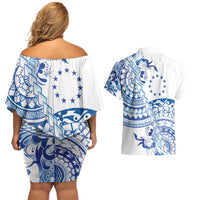 Pohnpei Liberation Day Couples Matching Off Shoulder Short Dress and Hawaiian Shirt Polynesian Floral Tattoo LT05 - Polynesian Pride