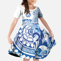 Pohnpei Liberation Day Family Matching Mermaid Dress and Hawaiian Shirt Polynesian Floral Tattoo LT05 Daughter's Dress White - Polynesian Pride