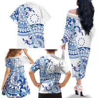 Pohnpei Liberation Day Family Matching Off The Shoulder Long Sleeve Dress and Hawaiian Shirt Polynesian Floral Tattoo LT05 - Polynesian Pride