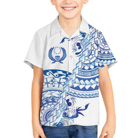Pohnpei Liberation Day Family Matching Short Sleeve Bodycon Dress and Hawaiian Shirt Polynesian Floral Tattoo LT05 Son's Shirt White - Polynesian Pride