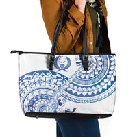 Pohnpei Liberation Day Leather Tote Bag Polynesian Floral Tattoo - Polynesian Pride
