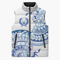 Pohnpei Liberation Day Sleeveless Puffer Jacket Polynesian Floral Tattoo LT05 White - Polynesian Pride