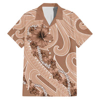 Hawaii Brown Hibiscus Pikake Lei Family Matching Mermaid Dress and Hawaiian Shirt LT05 Dad's Shirt - Short Sleeve Brown - Polynesian Pride