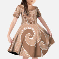 Hawaii Brown Hibiscus Pikake Lei Family Matching Off Shoulder Maxi Dress and Hawaiian Shirt LT05 Daughter's Dress Brown - Polynesian Pride