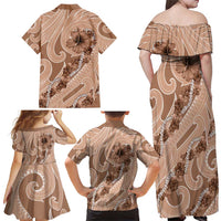 Hawaii Brown Hibiscus Pikake Lei Family Matching Off Shoulder Maxi Dress and Hawaiian Shirt LT05 - Polynesian Pride