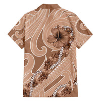 Hawaii Brown Hibiscus Pikake Lei Family Matching Off Shoulder Maxi Dress and Hawaiian Shirt LT05 - Polynesian Pride