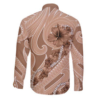 Hawaii Brown Hibiscus Pikake Lei Family Matching Off Shoulder Maxi Dress and Hawaiian Shirt LT05 - Polynesian Pride