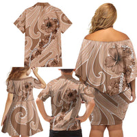 Hawaii Brown Hibiscus Pikake Lei Family Matching Off Shoulder Short Dress and Hawaiian Shirt LT05 - Polynesian Pride