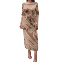 Hawaii Brown Hibiscus Pikake Lei Family Matching Puletasi and Hawaiian Shirt LT05 Mom's Dress Brown - Polynesian Pride
