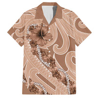 Hawaii Brown Hibiscus Pikake Lei Family Matching Short Sleeve Bodycon Dress and Hawaiian Shirt LT05 Dad's Shirt - Short Sleeve Brown - Polynesian Pride