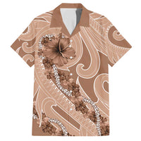 Hawaii Brown Hibiscus Pikake Lei Family Matching Tank Maxi Dress and Hawaiian Shirt LT05 Dad's Shirt - Short Sleeve Brown - Polynesian Pride