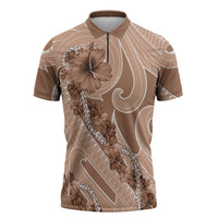 Hawaii Brown Hibiscus Pikake Lei Zipper Polo Shirt - Polynesian Pride