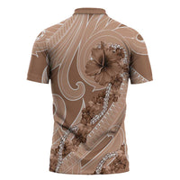 Hawaii Brown Hibiscus Pikake Lei Zipper Polo Shirt - Polynesian Pride
