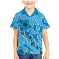 Hawaii Blue Hibiscus Pikake Lei Family Matching Mermaid Dress and Hawaiian Shirt LT05 Son's Shirt Blue - Polynesian Pride