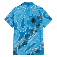 Hawaii Blue Hibiscus Pikake Lei Family Matching Off The Shoulder Long Sleeve Dress and Hawaiian Shirt LT05 - Polynesian Pride