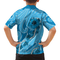 Hawaii Blue Hibiscus Pikake Lei Family Matching Short Sleeve Bodycon Dress and Hawaiian Shirt LT05 - Polynesian Pride