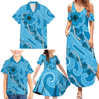 Hawaii Blue Hibiscus Pikake Lei Family Matching Summer Maxi Dress and Hawaiian Shirt LT05 - Polynesian Pride