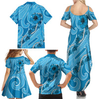 Hawaii Blue Hibiscus Pikake Lei Family Matching Summer Maxi Dress and Hawaiian Shirt LT05 - Polynesian Pride