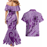 Hawaii Violet Hibiscus Pikake Lei Couples Matching Mermaid Dress and Hawaiian Shirt LT05 - Polynesian Pride