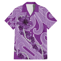 Hawaii Violet Hibiscus Pikake Lei Family Matching Mermaid Dress and Hawaiian Shirt LT05 Dad's Shirt - Short Sleeve Violet - Polynesian Pride