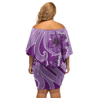 Hawaii Violet Hibiscus Pikake Lei Family Matching Off Shoulder Short Dress and Hawaiian Shirt LT05 - Polynesian Pride