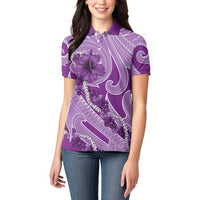 Hawaii Violet Hibiscus Pikake Lei Women Polo Shirt - Polynesian Pride