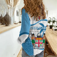 Fiji Rugby Women Casual Shirt World Cup 2023 Fijian Tapa Pattern Blue Version LT05 - Polynesian Pride