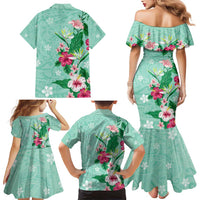 Hawaii Tropical Flowers Family Matching Mermaid Dress and Hawaiian Shirt Polynesian Tattoo Mint Green LT05 - Polynesian Pride