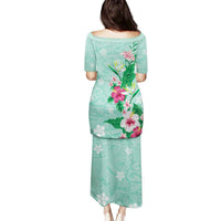 Hawaii Tropical Flowers Family Matching Puletasi and Hawaiian Shirt Polynesian Tattoo Mint Green LT05 - Polynesian Pride