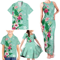 Hawaii Tropical Flowers Family Matching Tank Maxi Dress and Hawaiian Shirt - Polynesian Tattoo Mint Green LT05 - Polynesian Pride