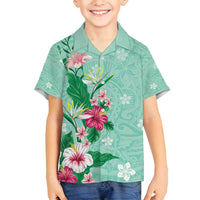 Hawaii Tropical Flowers Family Matching Tank Maxi Dress and Hawaiian Shirt - Polynesian Tattoo Mint Green LT05 Son's Shirt Green - Polynesian Pride