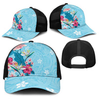 Hawaii Tropical Flowers Baseball Net Cap Polynesian Tattoo Sky Blue