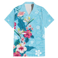 Hawaii Tropical Flowers Family Matching Mermaid Dress and Hawaiian Shirt Polynesian Tattoo Sky Blue LT05 Dad's Shirt - Short Sleeve Blue - Polynesian Pride