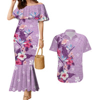 Hawaii Tropical Flowers Couples Matching Mermaid Dress and Hawaiian Shirt Polynesian Tattoo Lavender LT05 Lavender - Polynesian Pride