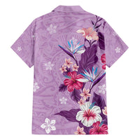 Hawaii Tropical Flowers Family Matching Off Shoulder Maxi Dress and Hawaiian Shirt Polynesian Tattoo Lavender LT05 - Polynesian Pride